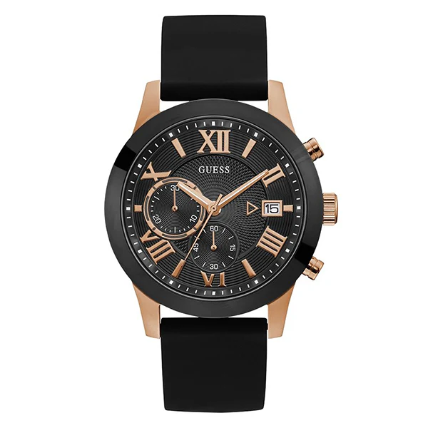 Guess Atlas Black Silicone Strap Black Dial Chronograph Quartz Watch for Gents - W1055G3