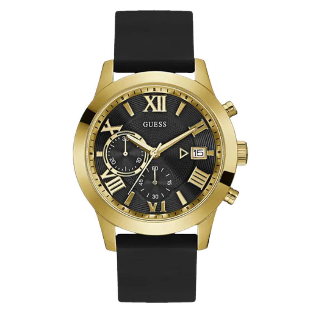 Guess Atlas Black Silicone Strap Black Dial Chronograph Quartz Watch for Gents - W1055G4