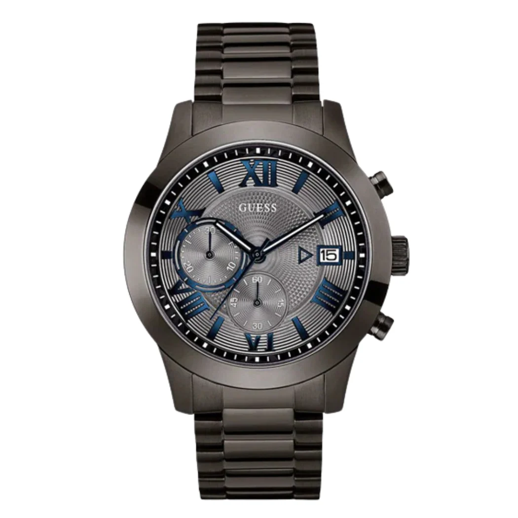 Guess Atlas Gunmetal Stainless Steel Gunmetal Dial Chronograph Quartz Watch for Gents - W0668G2