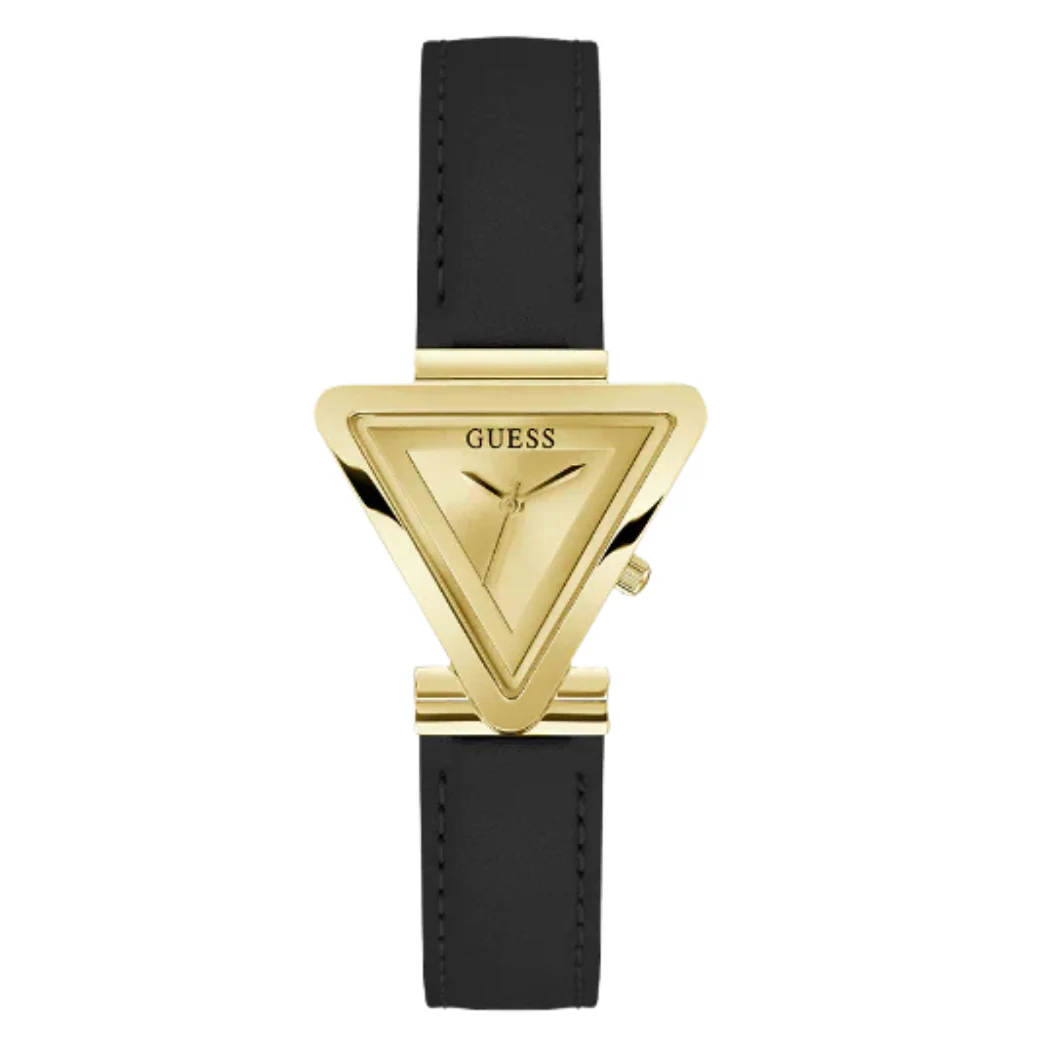Guess Black Leather Strap Gold Dial Quartz Watch for Ladies - GW0548L3