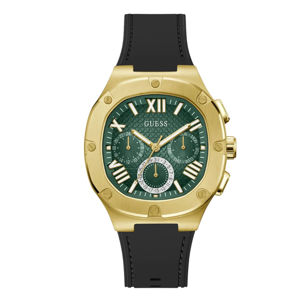 Guess Black Silicone Strap Green Dial Chronograph Quartz Watch for Gents - GW0571G3