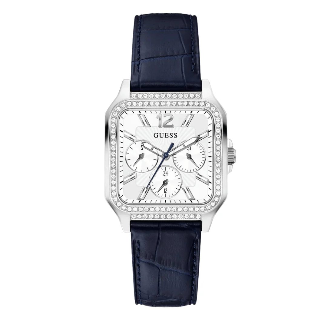 Guess Blue Leather Strap White Dial Quartz Watch for Ladies - GW0309L1