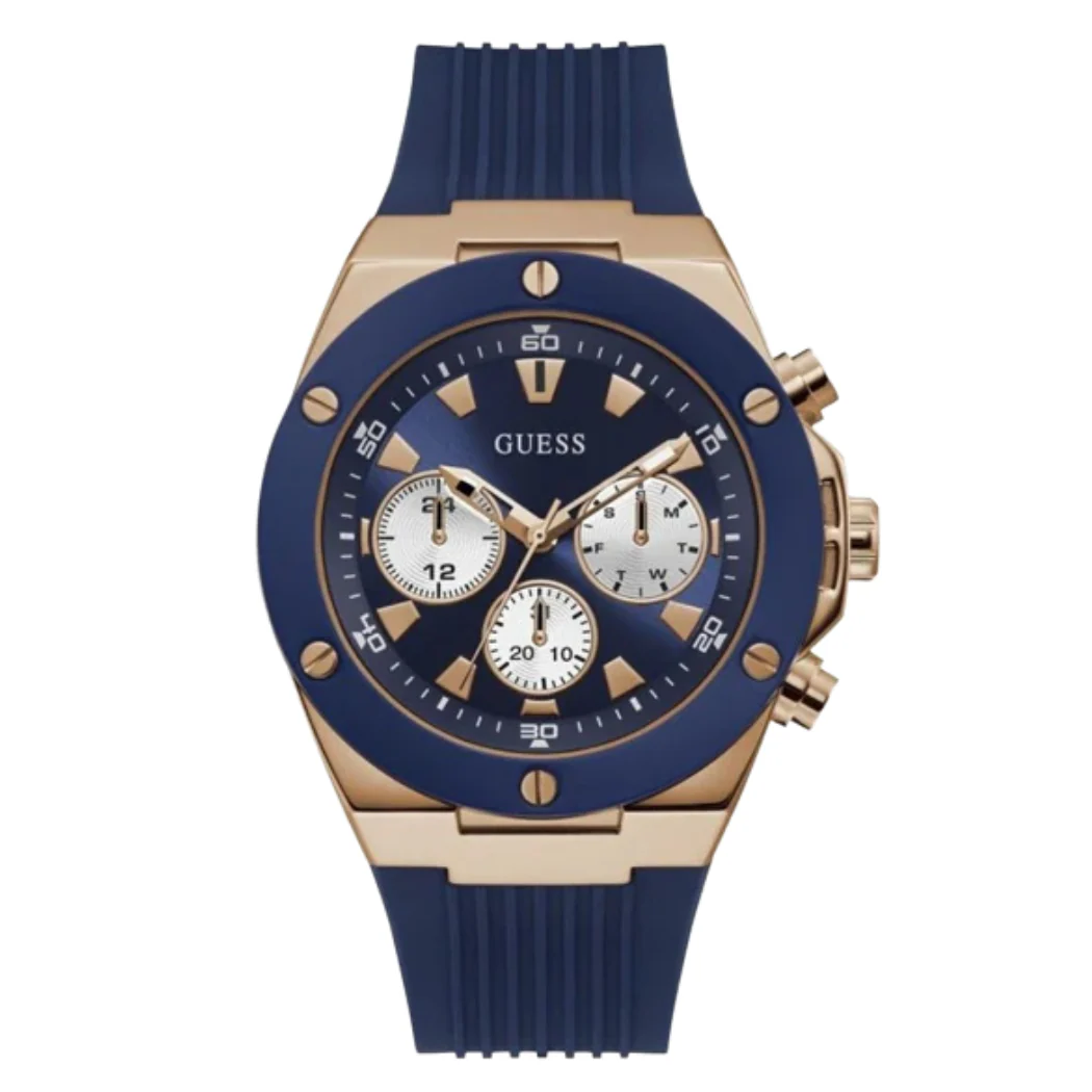 Guess Blue Silicone Strap Blue Dial Chronograph Quartz Watch for Gents - W0057G2