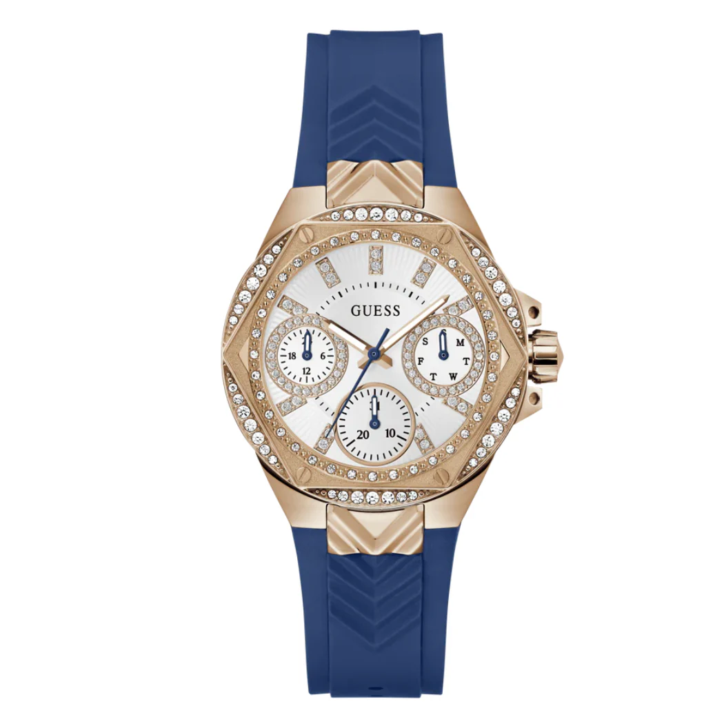 Guess Blue Silicone Strap White Dial Quartz Watch for Ladies - GW0774l3