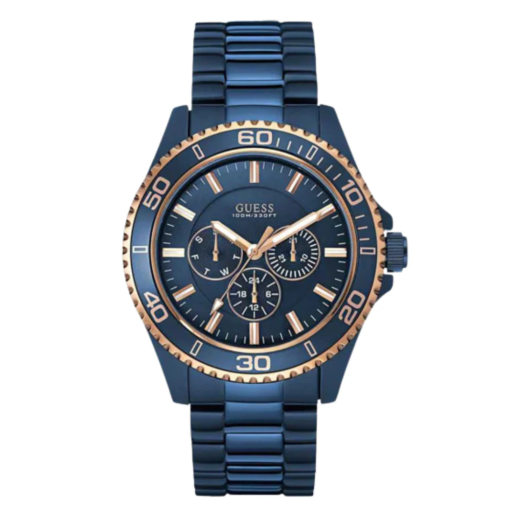 Guess Chaser Blue Stainless Steel Blue Dial Quartz Watch for Gents - W0172G6