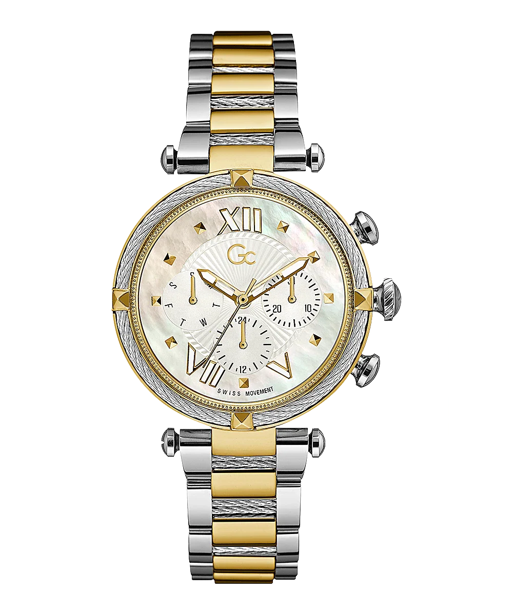 Guess Collection Cable Chic Two-tone Stainless Steel Mother of pearl Dial Quartz Watch for Ladies - Y16020L1MF