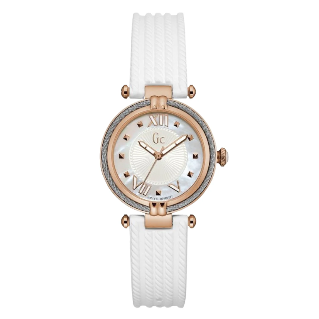 Guess Collection Cable Chic White Rubber Strap Mother of pearl Dial Quartz Watch for Ladies - Y18004L1