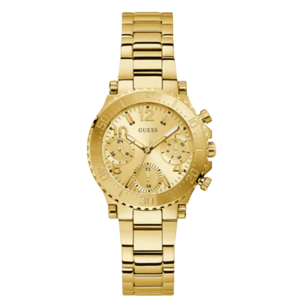Guess Cosmic Gold Stainless Steel Gold Dial Chronograph Quartz Watch for Ladies - GW0465L1