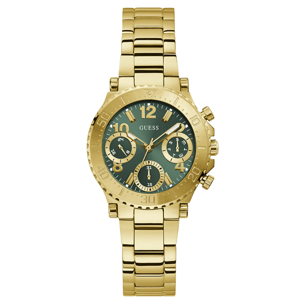 Guess Cosmic Gold Stainless Steel Green Dial Chronograph Quartz Watch for Ladies - GW0465L5