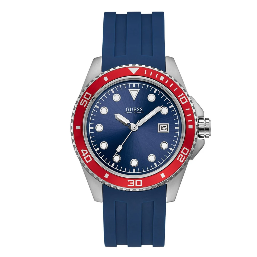 Guess Crew Blue Silicone Strap Blue Dial Quartz Watch for Gents - W1109G2