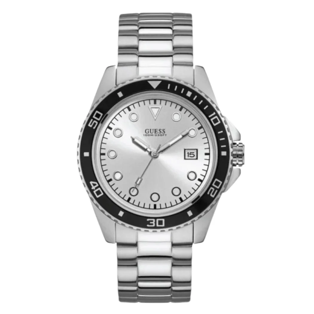 Guess Crew Silver Stainless Steel Silver Dial Quartz Watch for Gents - W1002G3