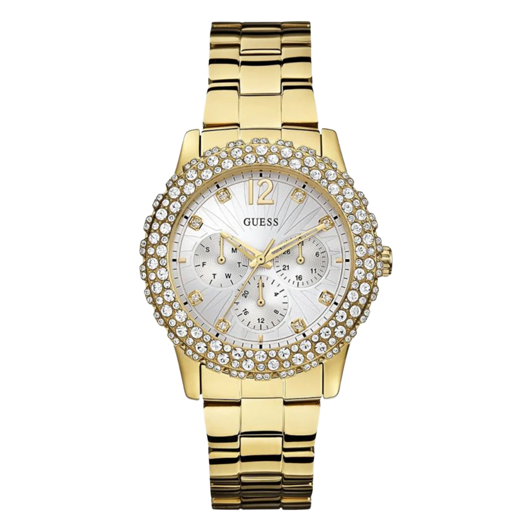 Guess Dazzler Gold Stainless Steel Silver Dial Quartz Watch for Ladies - W0335L2