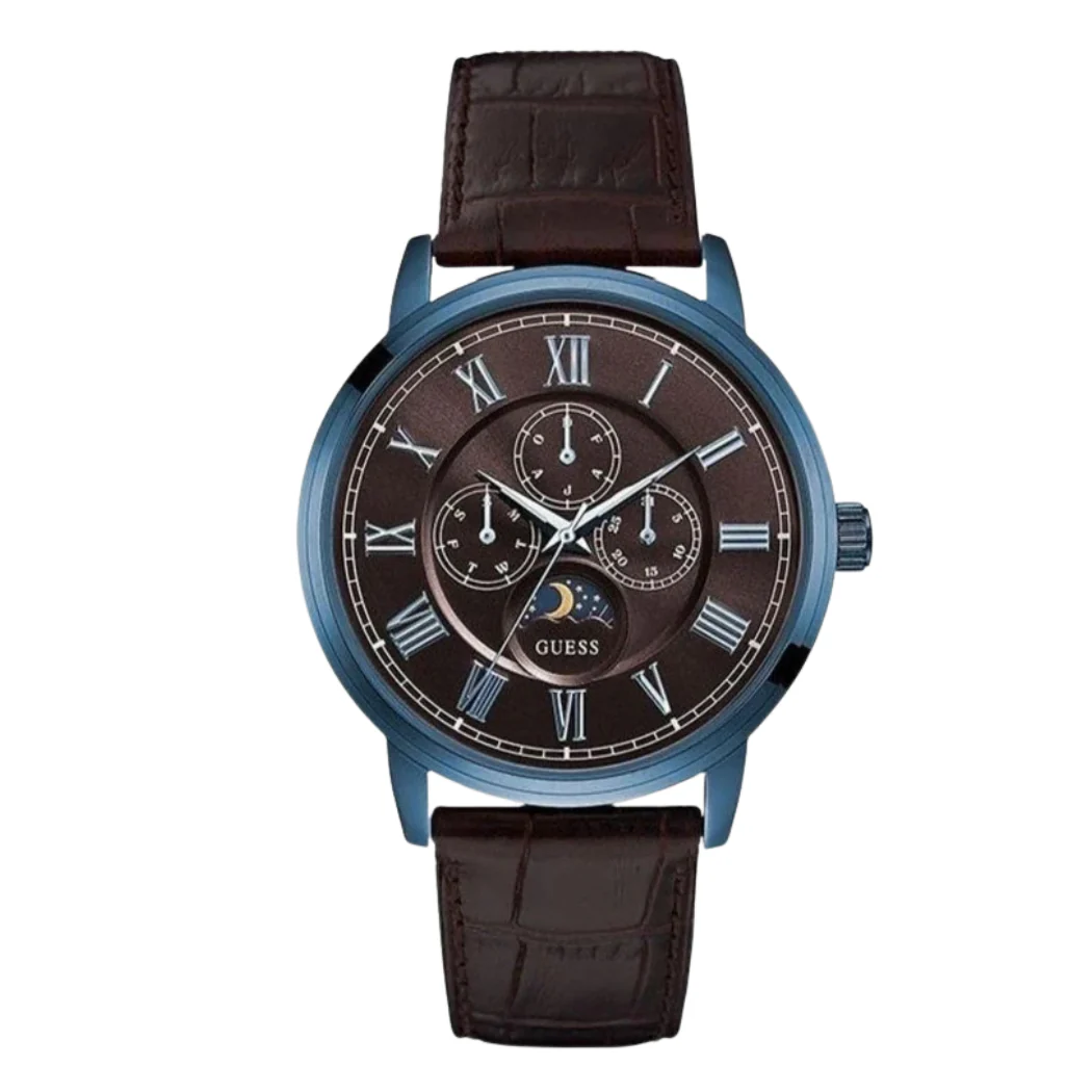 Guess Delancy Brown Leather Strap Brown Dial Quartz Watch for Gents - W0870G3