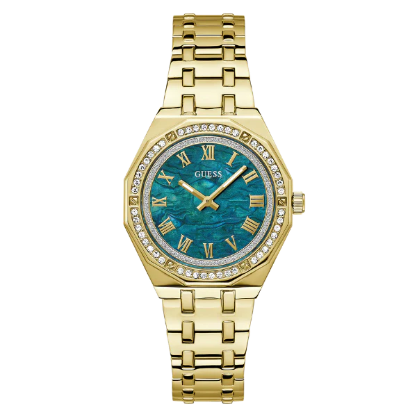 Guess Desire Gold Stainless Steel Green Dial Quartz Watch for Ladies - GW0770L2