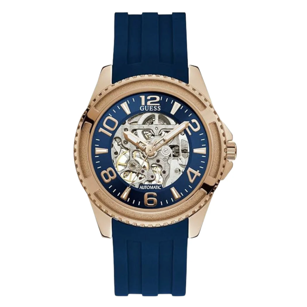 Guess Elite Blue Silicone Strap Blue Dial Automatic Watch for Gents - W1178G3