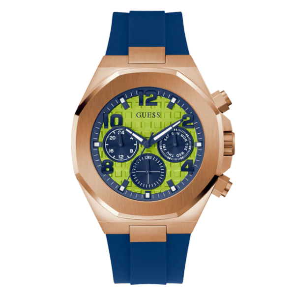 Guess Empire Blue Silicone Strap Lime Green Dial Quartz Watch for Gents - GW0583G3