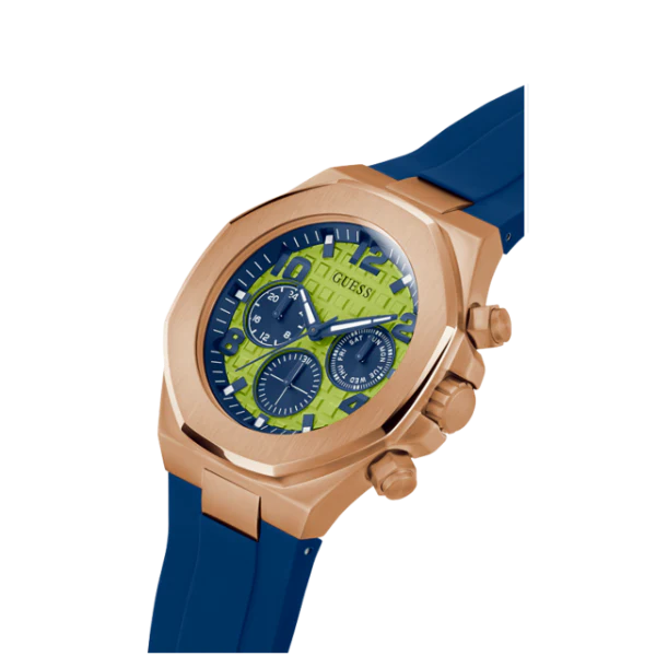 Guess Empire Blue Silicone Strap Lime Green Dial Quartz Watch for Gents - GW0583G3 - Image 2