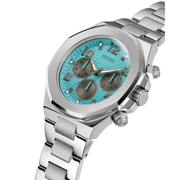 Guess Empire Silver Stainless Steel Tiffany Blue Dial Quartz Watch for Gents - GW0489G3 - Image 2