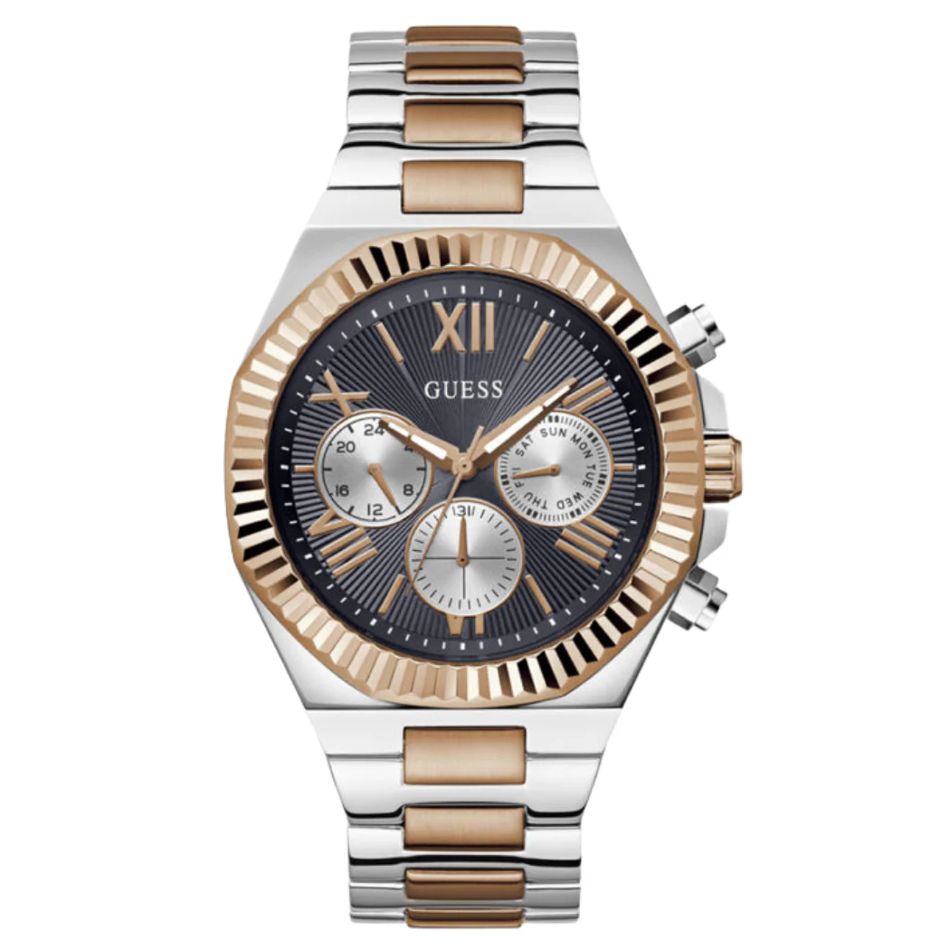 Guess Equity Two-tone Stainless Steel Black Dial Chronograph Quartz Watch for Gents - GW0703G4