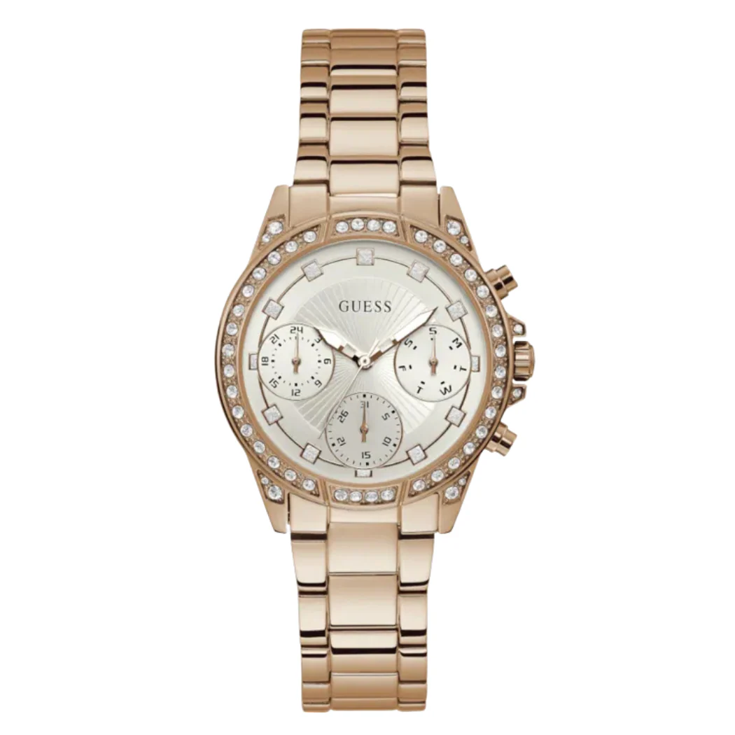 Guess Gemini Rose Gold Stainless Steel Silver Dial Chronograph Quartz Watch for Ladies - W1293L3