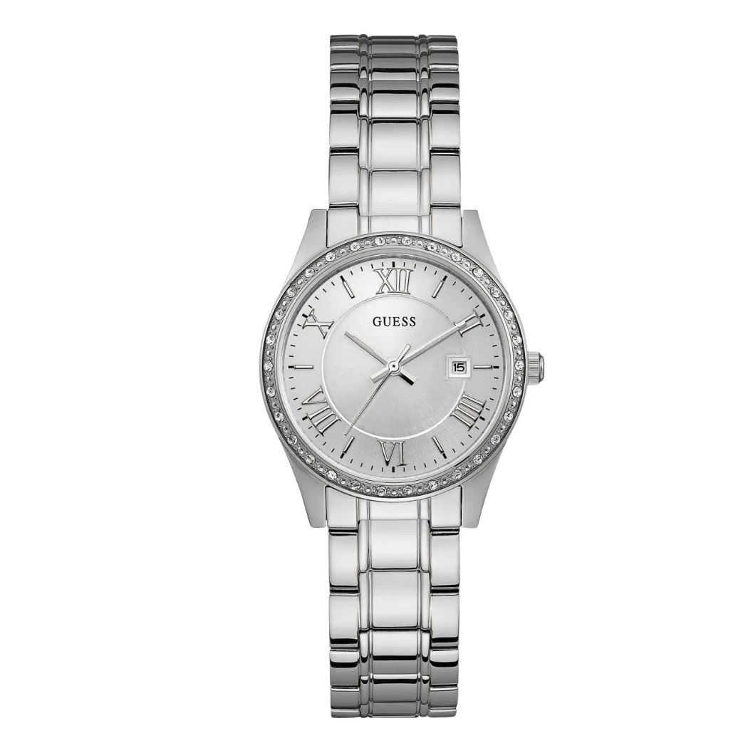 Guess Greenwich Silver Stainless Steel Silver Dial Quartz Watch for Ladies - W0985L1