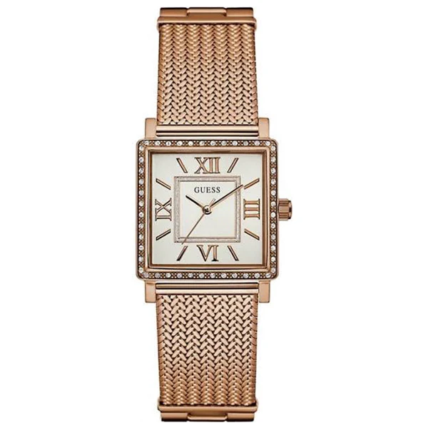 Guess Highline Rose Gold Mesh Bracelet White Dial Quartz Watch for Ladies - W0826L3