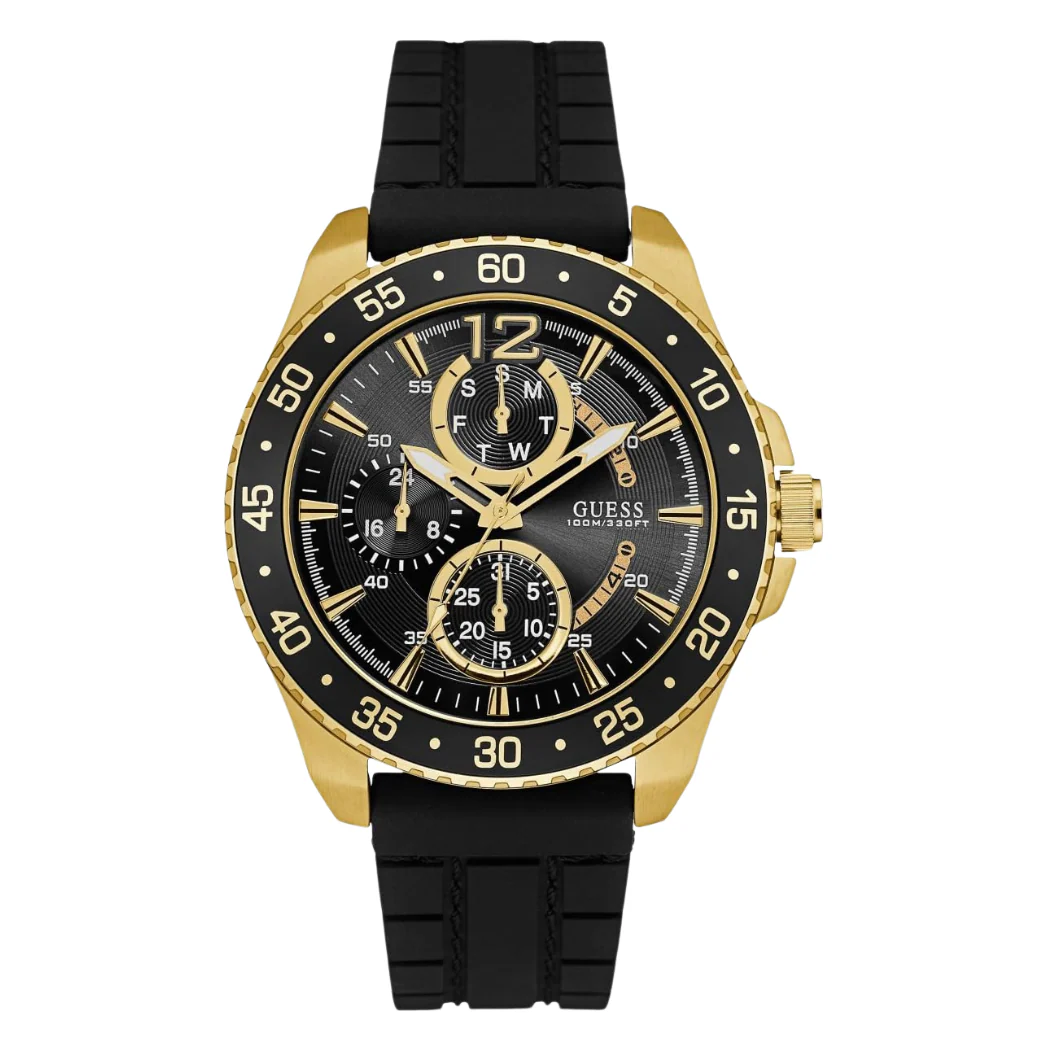 Guess Jet Black Silicone Strap Black Dial Quartz Watch for Gents - W0798G3