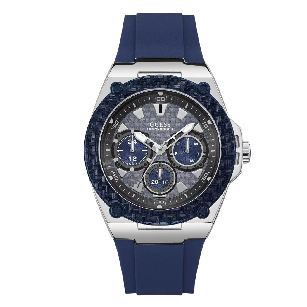 Guess Legacy Blue Silicone Strap Grey Dial Quartz Watch for Gents - W1049G1
