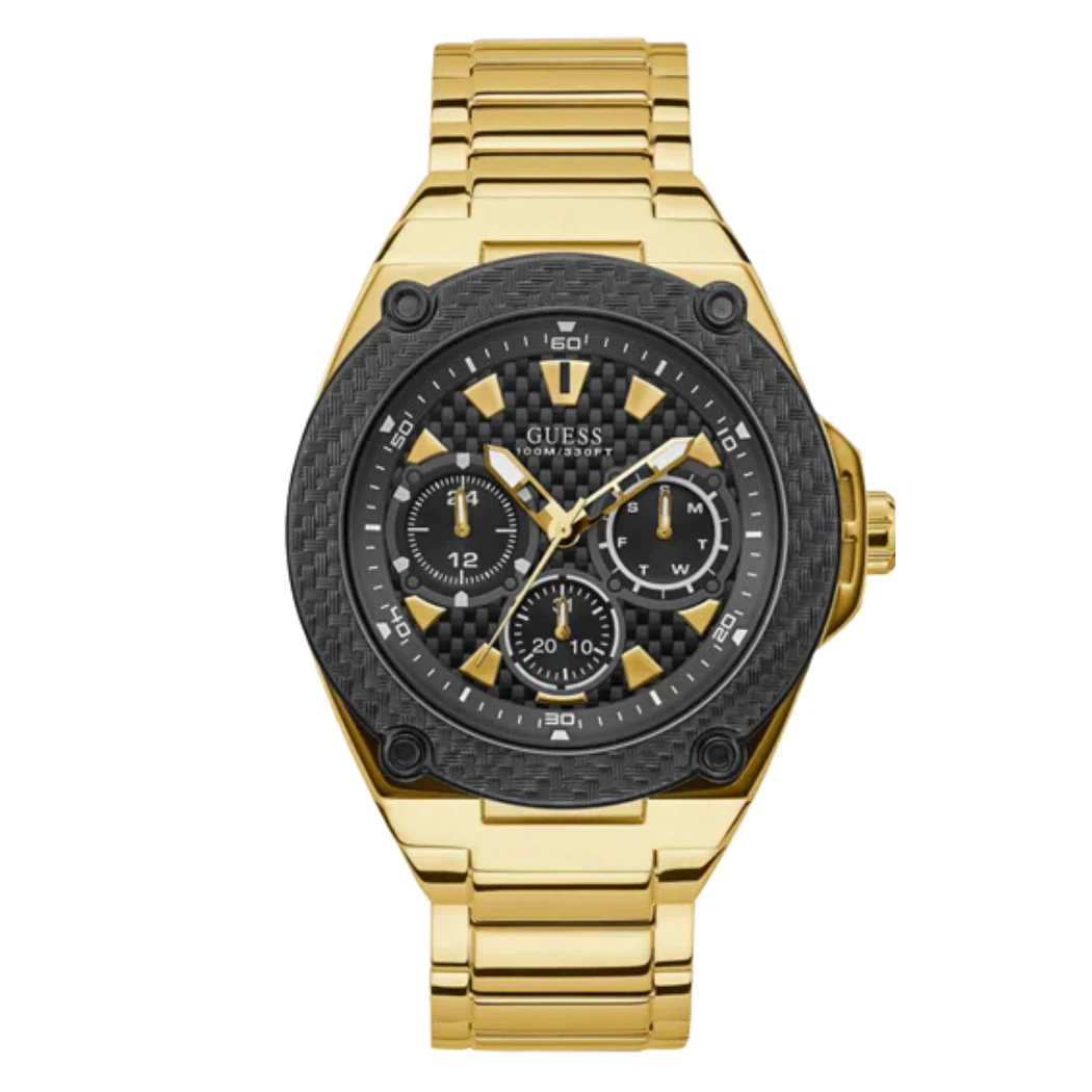 Guess Legacy Gold Stainless Steel Black Dial Quartz Watch for Gents - W1305G2