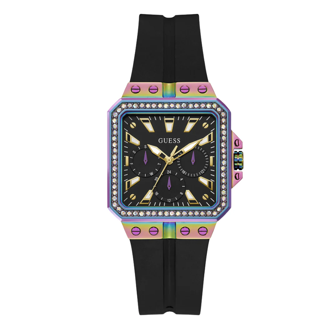 Guess Libra Black Silicone Strap Black Dial Quartz Watch for Ladies - GW0618L3