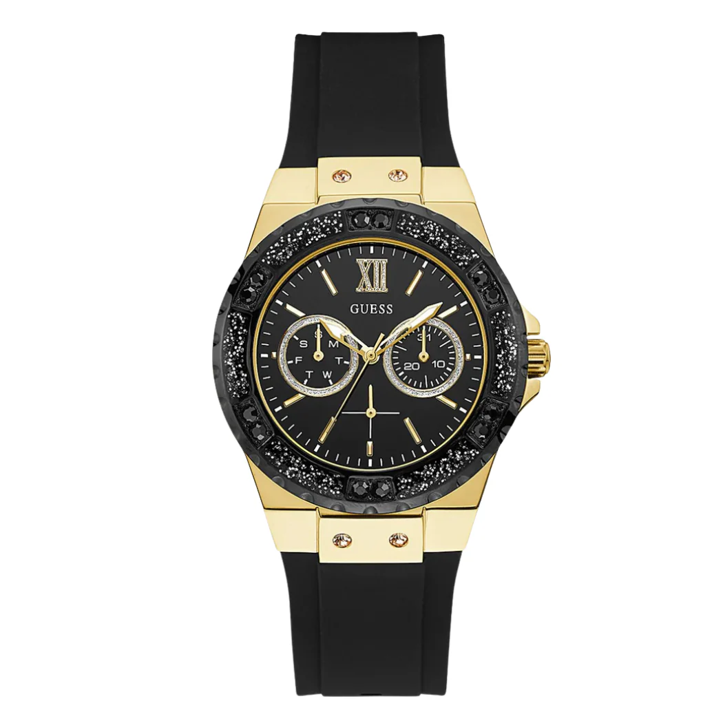 Guess Limelight Black Silicone Strap Black Dial Quartz Watch for Ladies - W1053L7