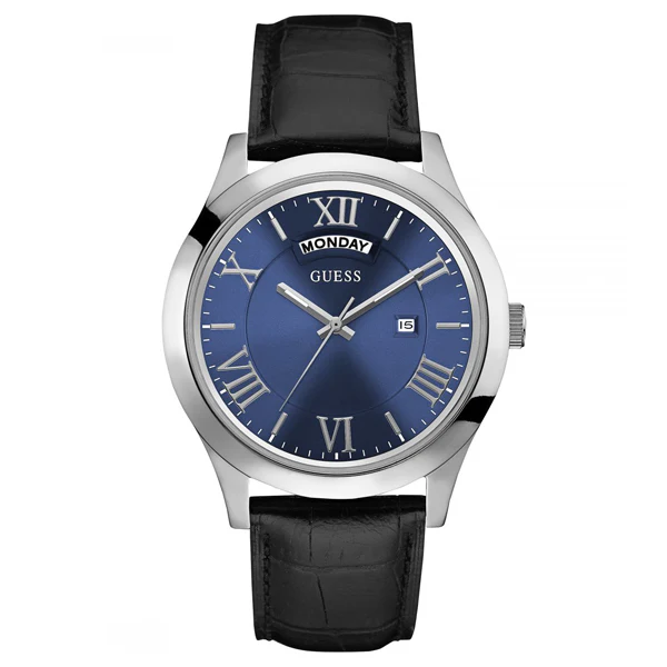 Guess Metropolitan Black Leather Strap Blue Dial Quartz Watch for Gents - W0792G1