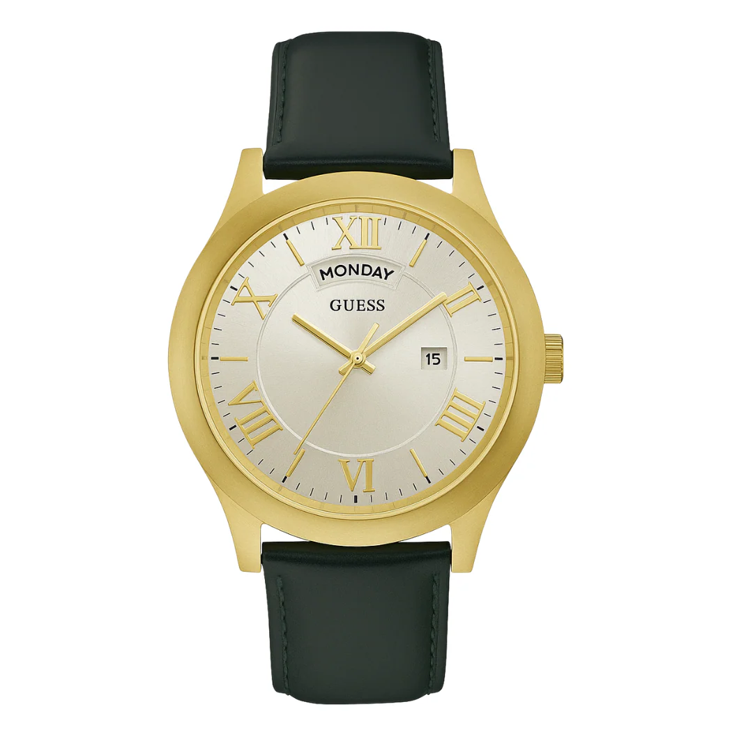 Guess Metropolitan Green Leather Strap Silver Dial Quartz Watch for Gents - W0792G9
