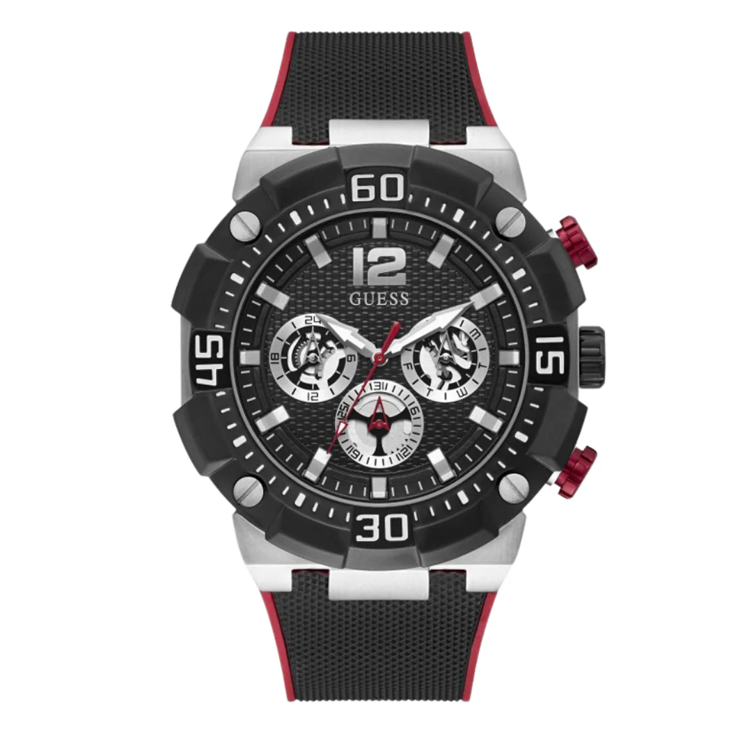 Guess Navigator Black Silicone Strap Black Dial Chronograph Quartz Watch for Gents - GW0264G1