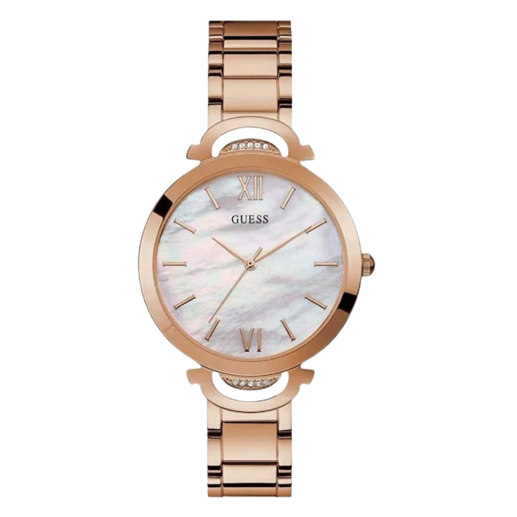 Guess Opal Gold Stainless Steel Mother of pearl Dial Quartz Watch for Ladies - W1090L2