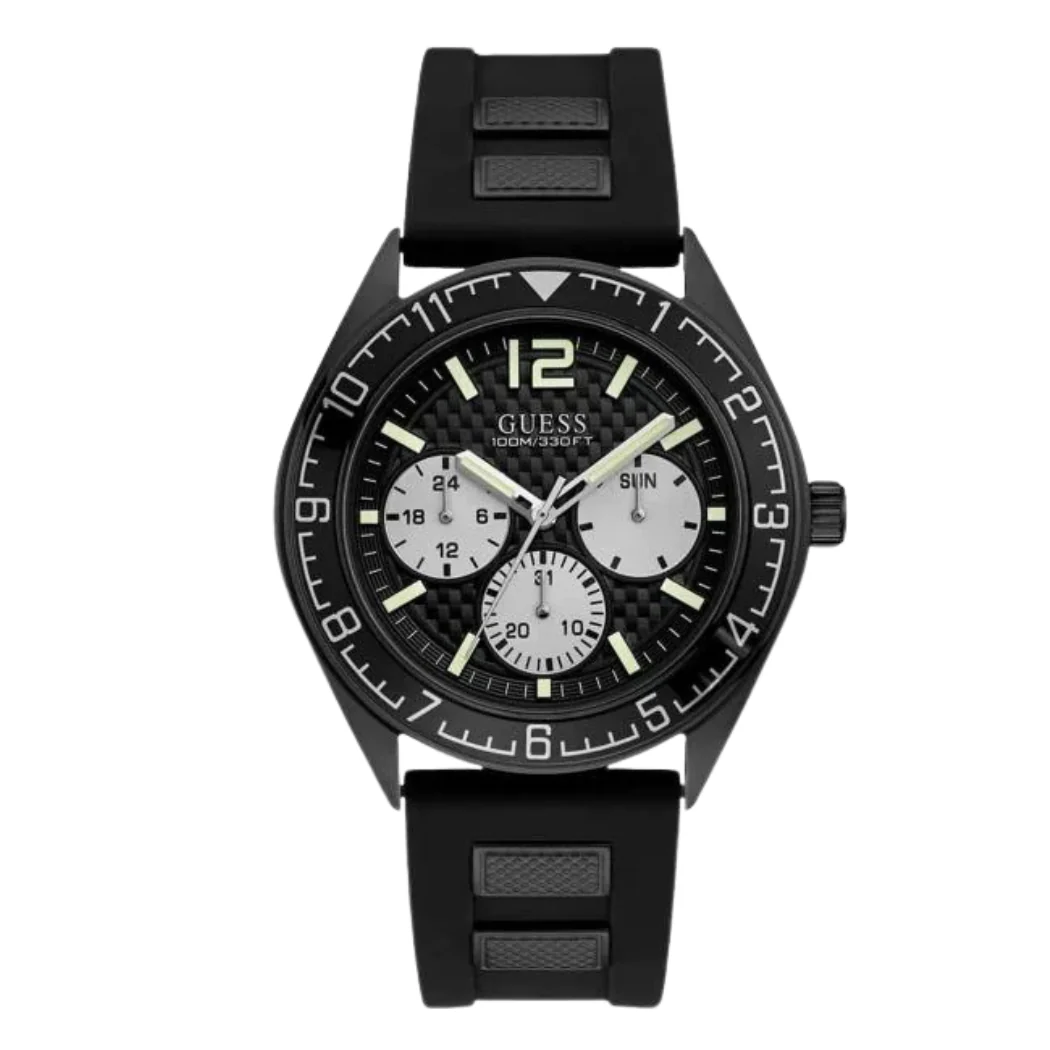 Guess Pacific Black Silicone Strap Black Dial Quartz Watch for Gents - W1167G2