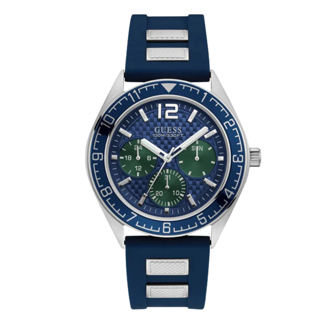 Guess Pacific Blue Silicone Strap Blue Dial Quartz Watch for Gents - W1167G1