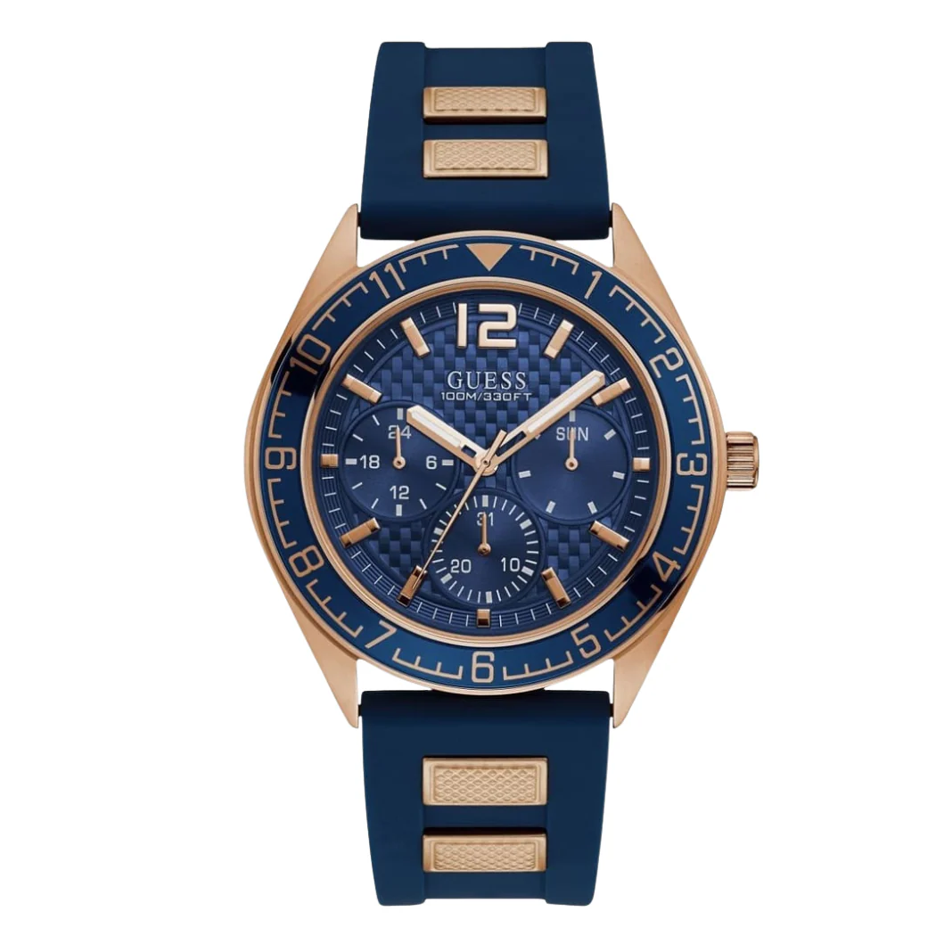 Guess Pacific Blue Silicone Strap Blue Dial Quartz Watch for Gents - W1167G3