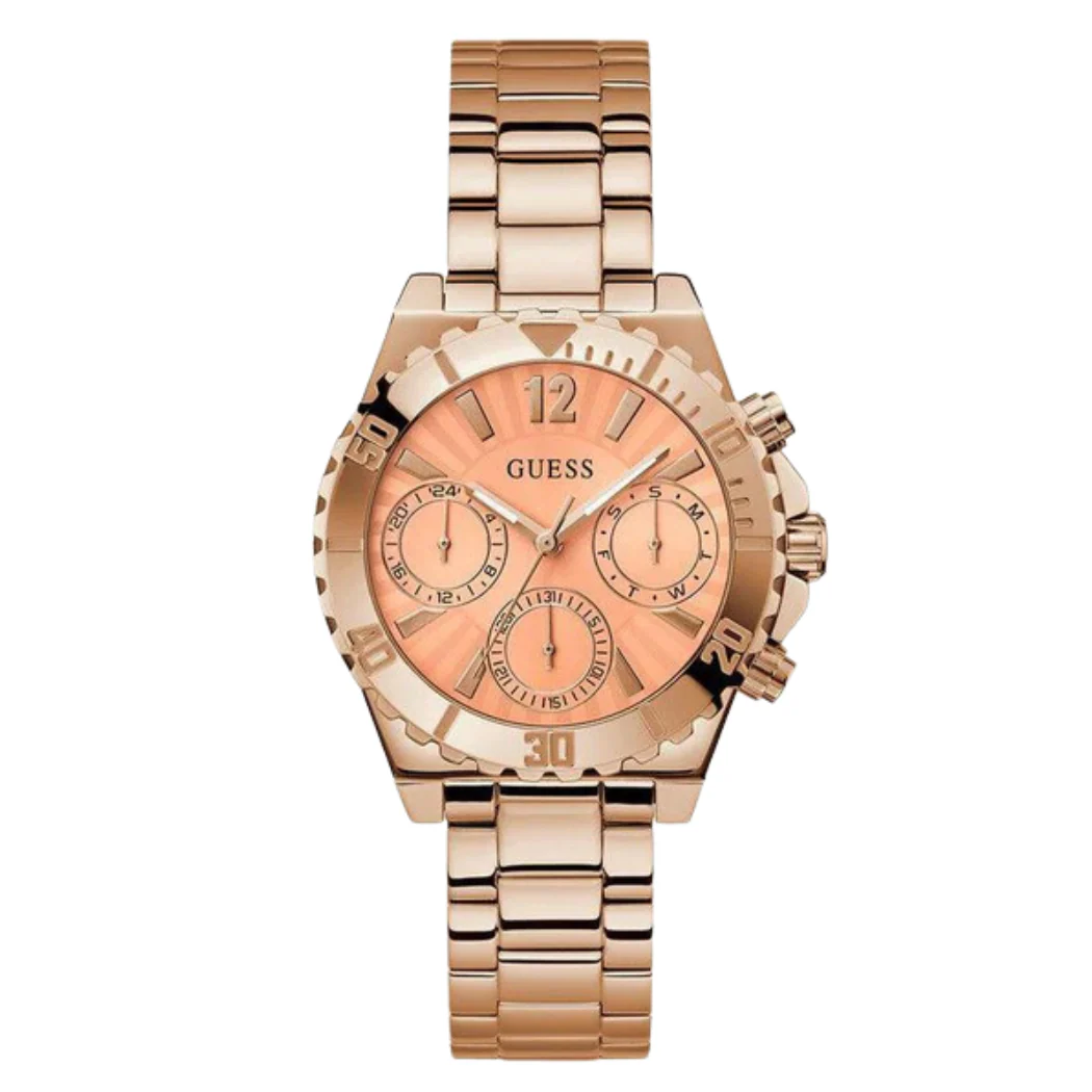 Guess Phoebe Rose Gold Stainless Steel Orange Dial Chronograph Quartz Watch for Ladies - GW0696L3