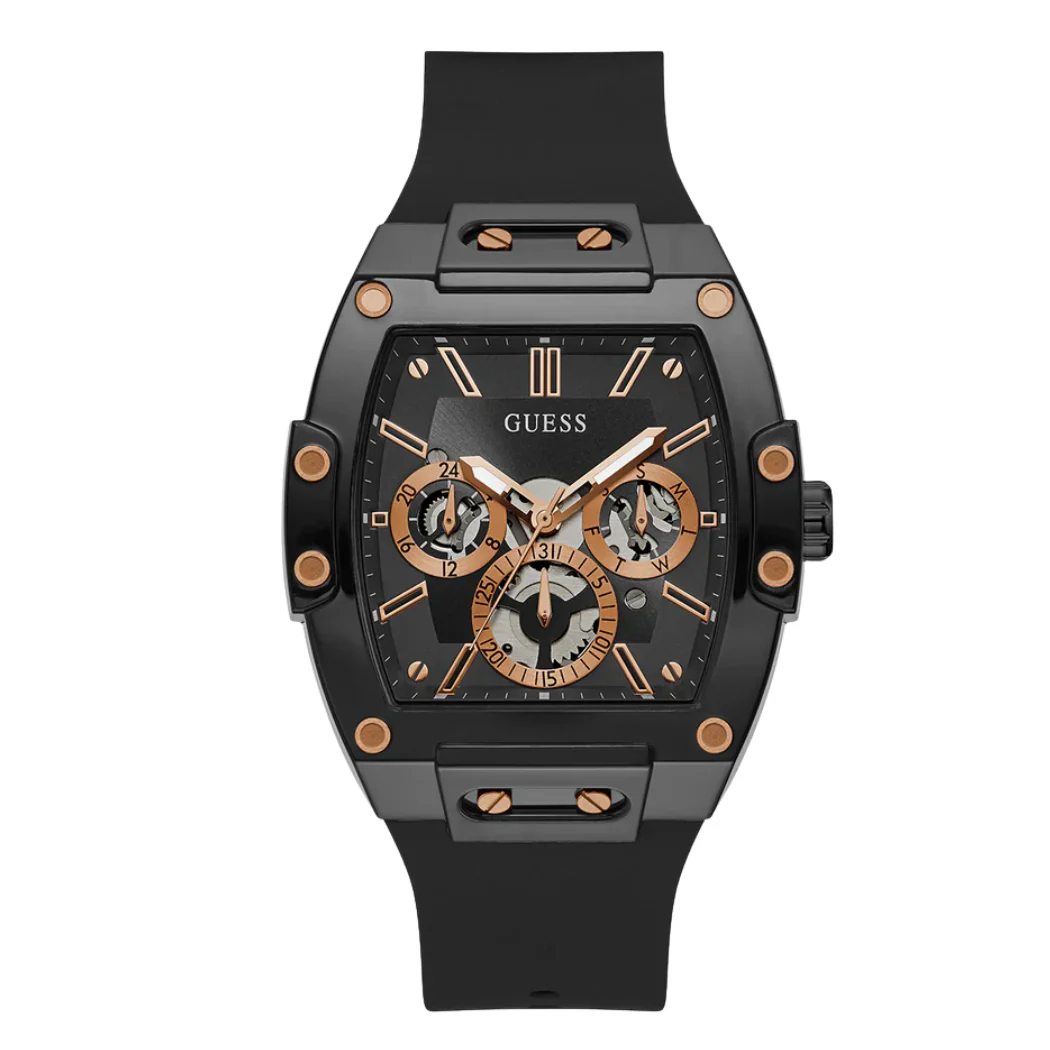 Guess Phoenix Black Silicone Strap Black Dial Quartz Watch for Gents - GW0203G8