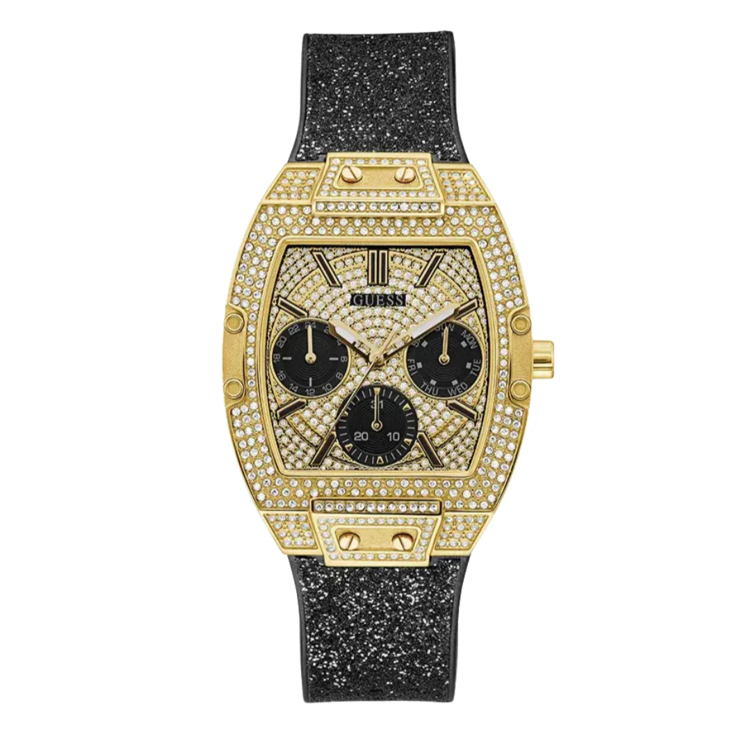 Guess Phoenix Black Silicone Strap Gold Dial Quartz Watch for Ladies - GW0105L2