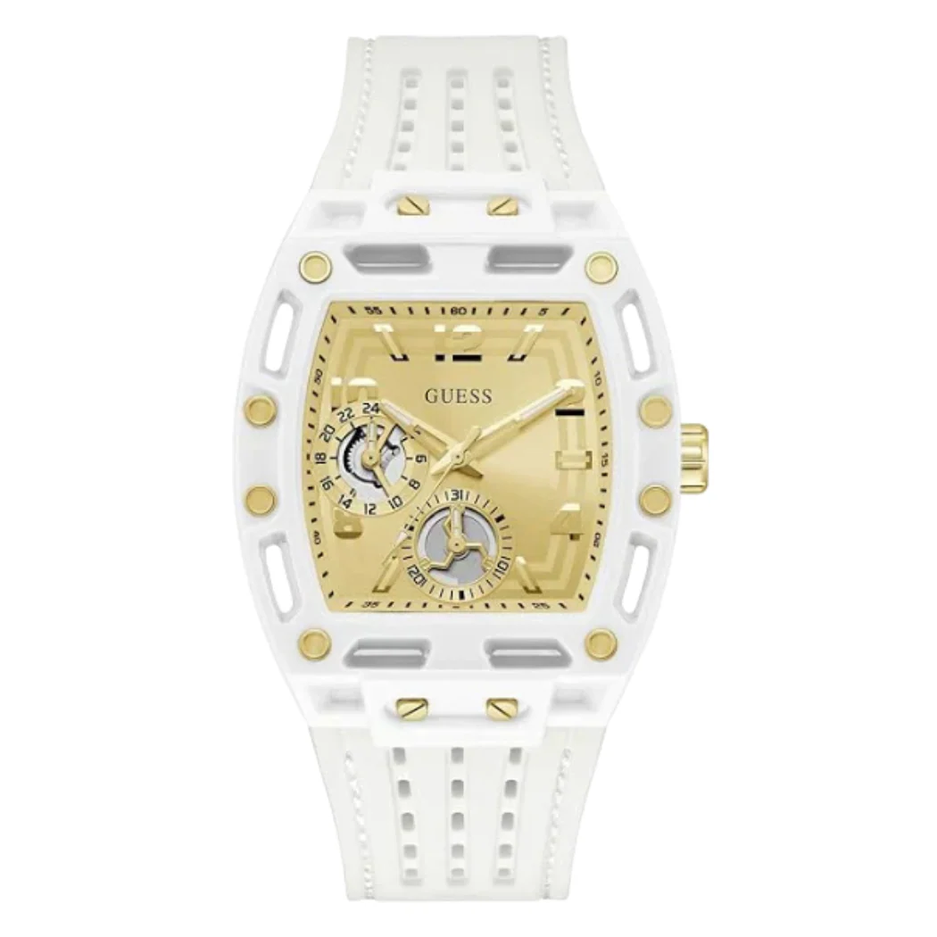 Guess Phoenix White Silicone Strap Gold Dial Quartz Watch for Gents - GW0499G5