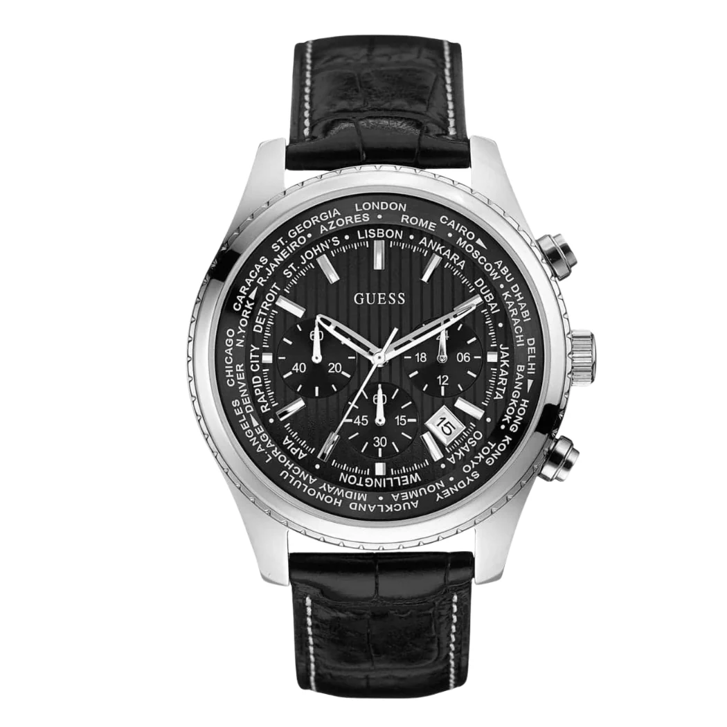 Guess Pursuit Black Leather Strap Black Dial Chronograph Quartz Watch for Gents - W0500G2
