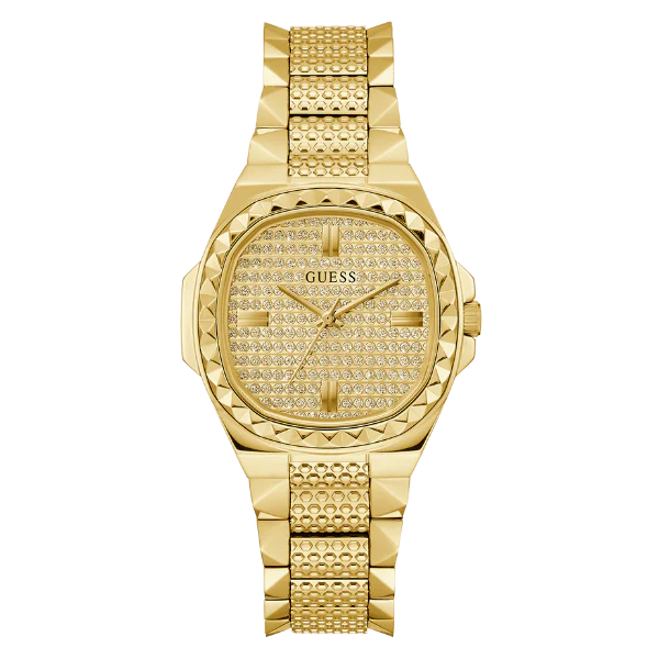 Guess Rebellious Gold Stainless Steel Gold Dial Quartz Watch for Ladies - GW0601L1