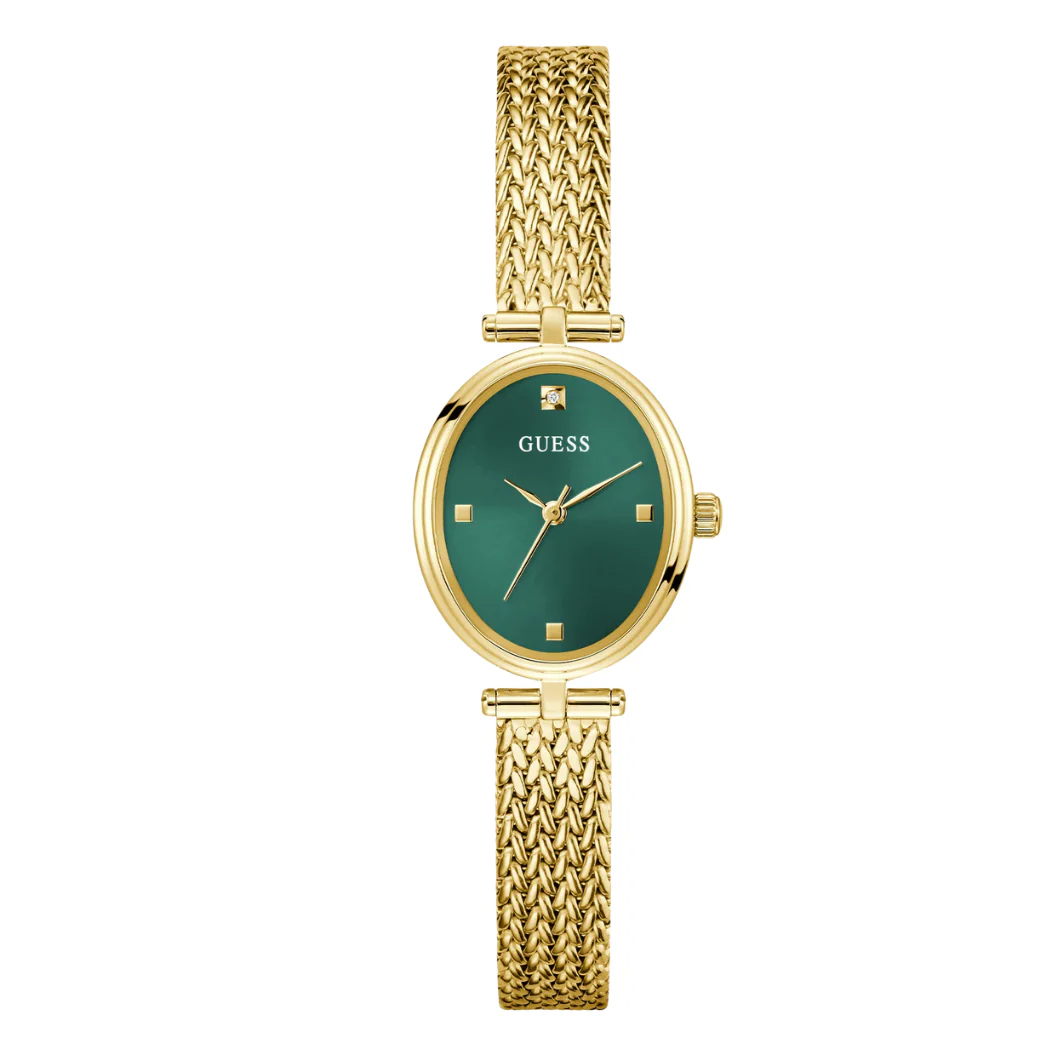 Guess Ruby Gold Mesh Bracelet Green Dial Quartz Watch for Ladies - G0935L2