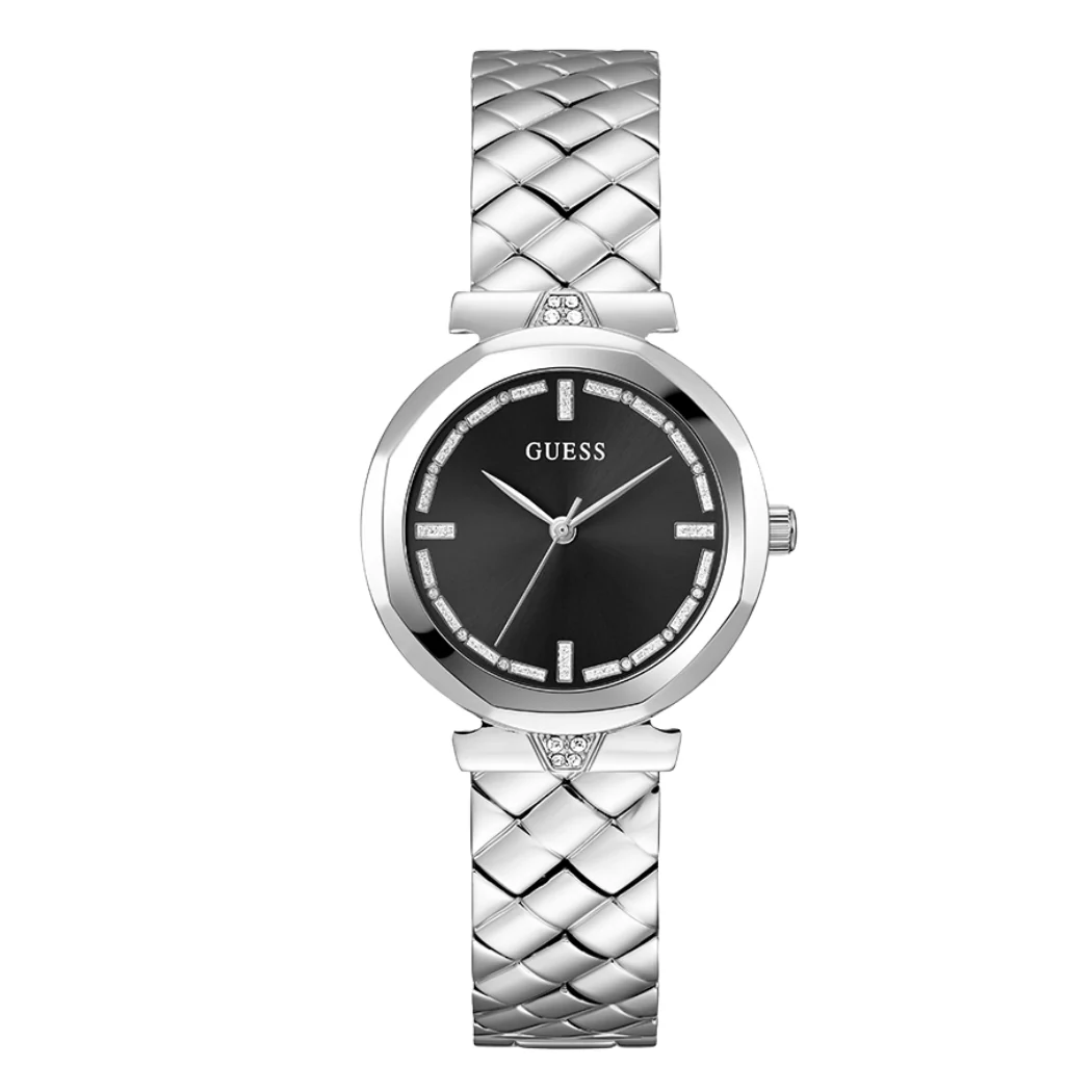 Guess Rumour Silver Stainless Steel Black Dial Quartz Watch for Ladies - GW0613L1