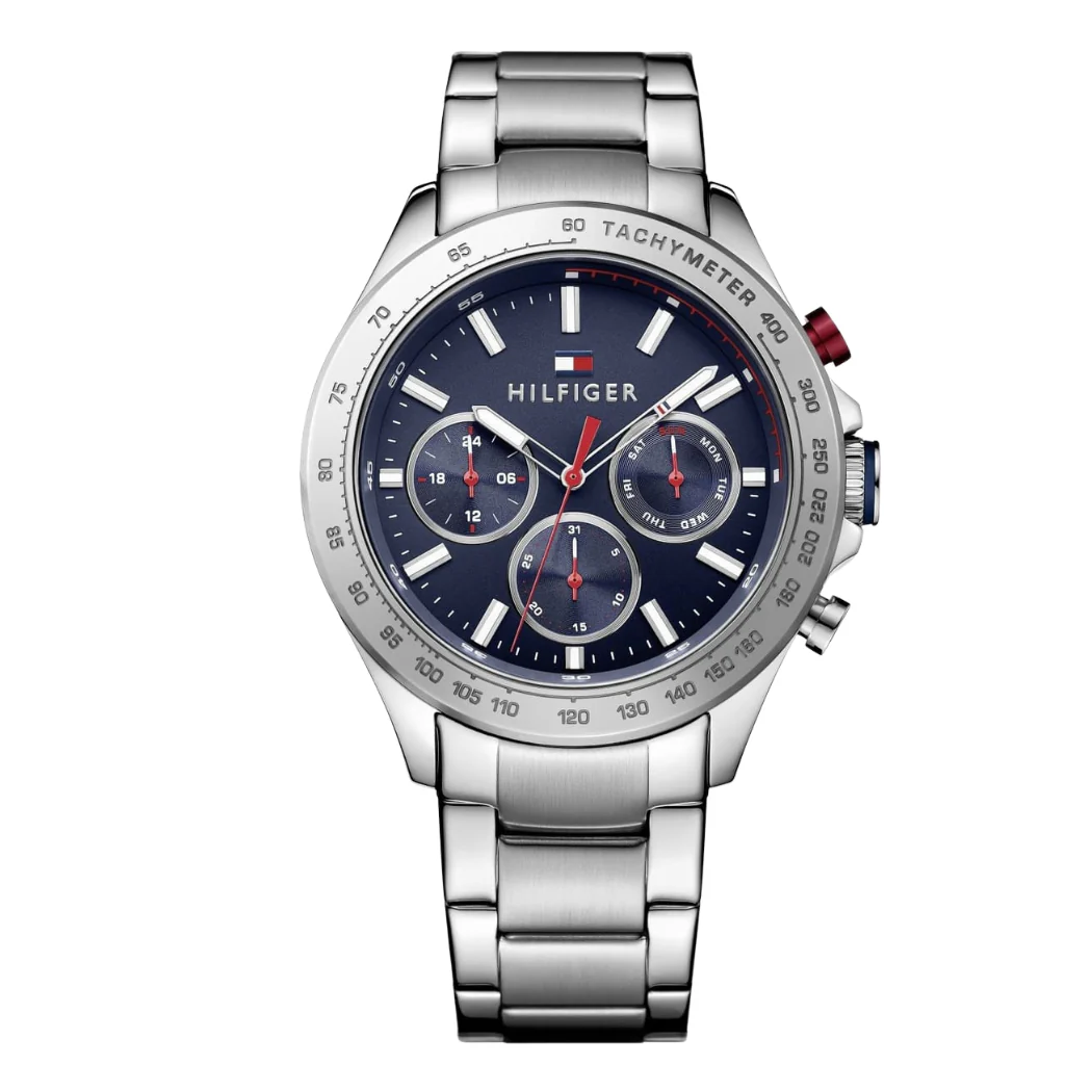 Tommy Hilfiger Silver Stainless Steel Blue Dial Chronograph Quartz Watch for Gents - 1791228