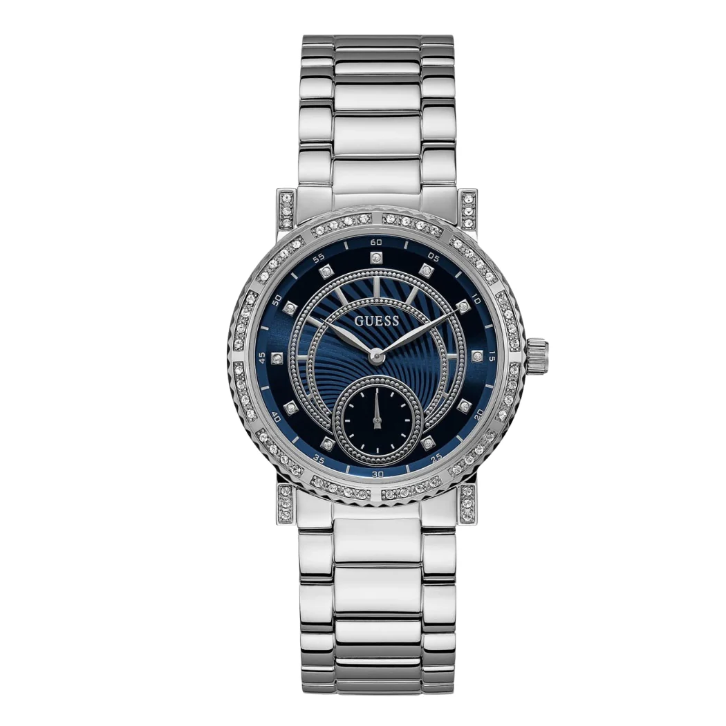 Guess Silver Stainless Steel Blue Dial Quartz Watch for Ladies - W1006L1