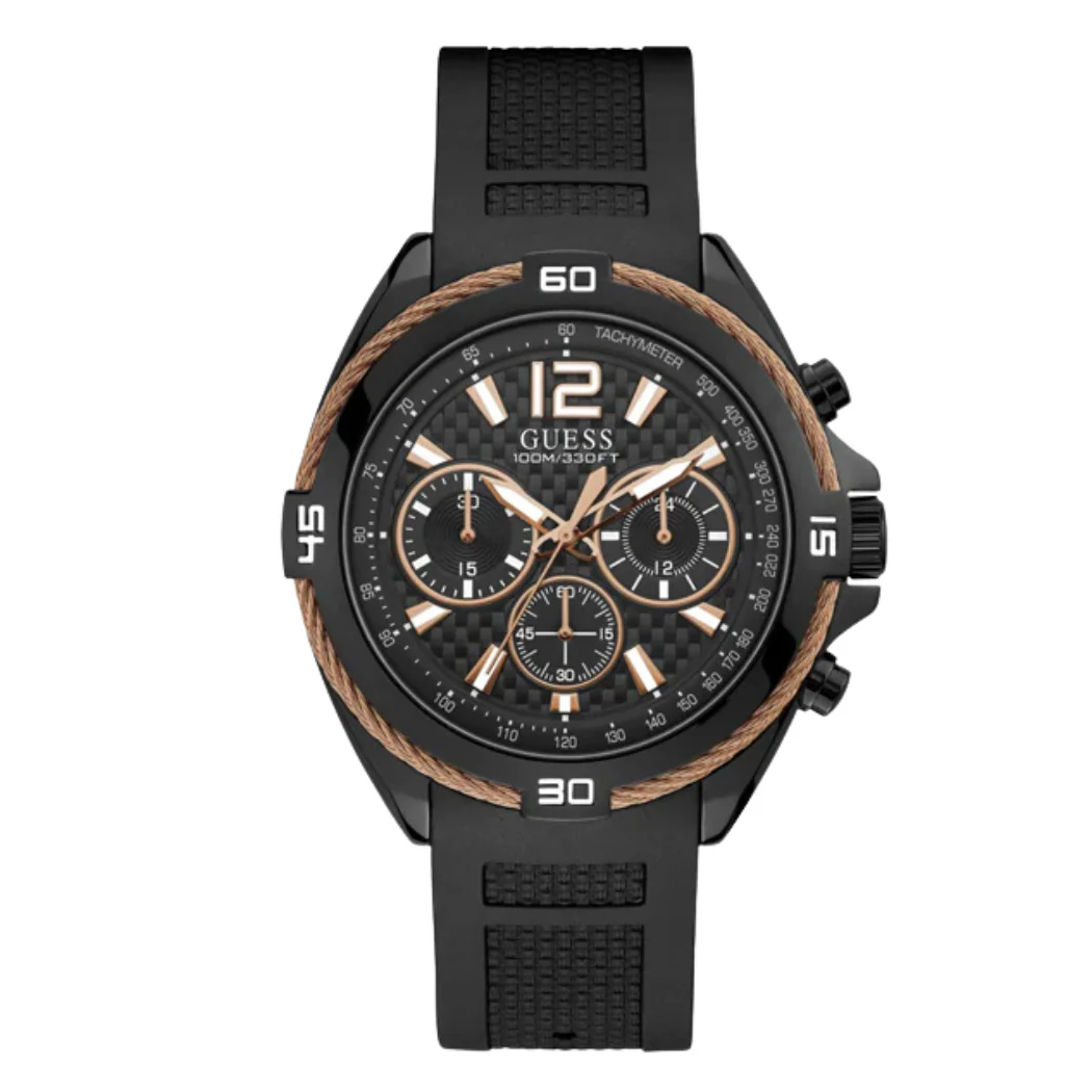 Guess Surge Black Silicone Strap Black Dial Chronograph Quartz Watch for Gents - W1168G3