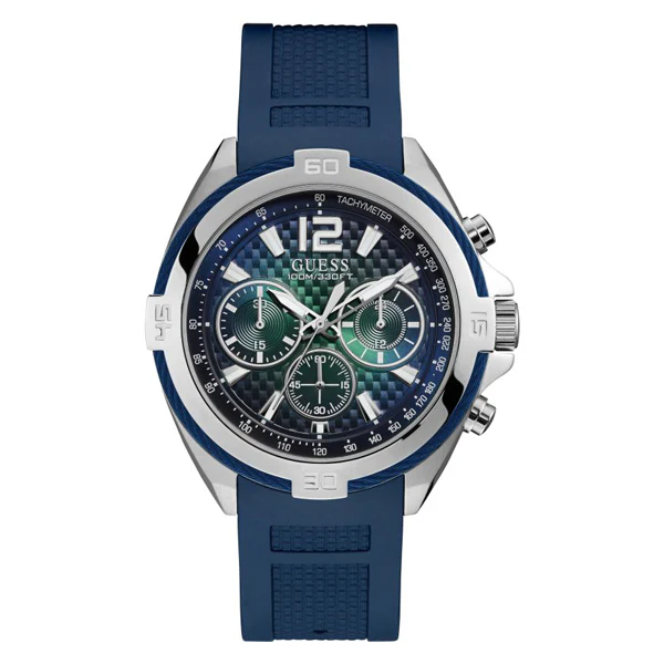 Guess Surge Blue Silicone Strap Blue Dial Chronograph Quartz Watch for Gents - W1168G1